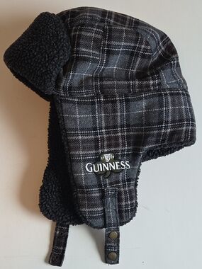 Guinness Plaid Trapper Hat in Black and Gray